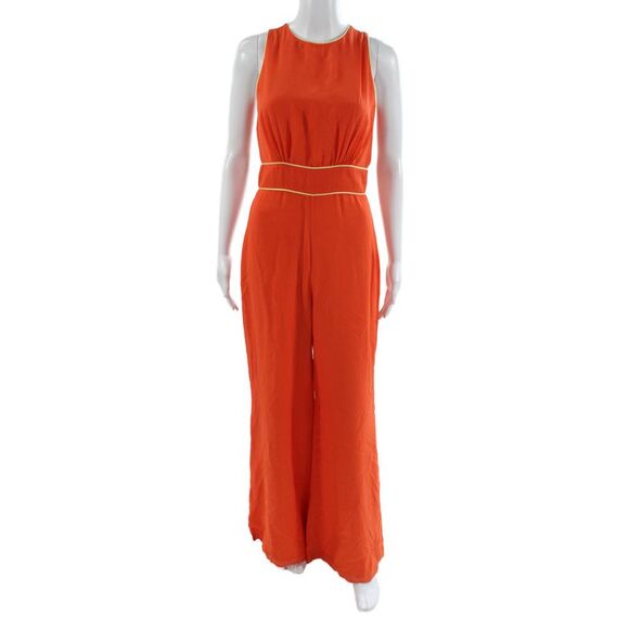 Belle Badgley Mischka Pants - Belle Badgley Mischka Womens Orange Sleeveless Jumpsuit Zip Polyester Size 4